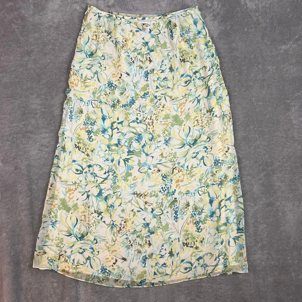 VTG Pendleton‎ Midi Skirt Womens 10 100% Silk Floral Bright Vacation Resort